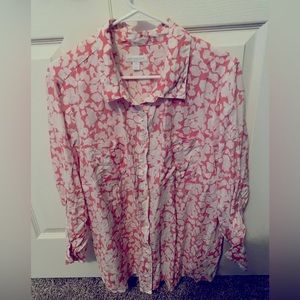 Pink and white long sleeve blouse